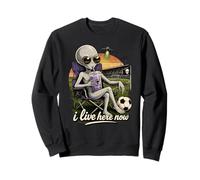 Divertente UFO Alien Soccer Field I Live Here Taro Bubble Tea Felpa
