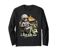 Divertente UFO Alien Soccer Field I Live Here Taro Bubble Tea Maglia a Manica