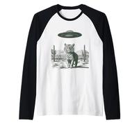 Divertente UFO Alieno Tigre Deserto Cactus Western Incontro Maglia con Maniche Raglan