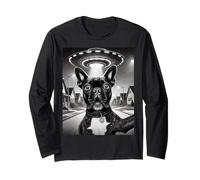 Divertente UFO Bulldog francese Selfie Alien Incontro Cane Meme Maglia a Manica