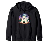 Divertente UFO Cat Help Me Astronave Graphic Desert Cactus Felpa con Cappuccio