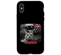Divertente UFO Cat News Shirt Alien Abduction Ultime notizie Custodia per iPhone X/XS
