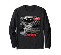 Divertente UFO Cat News Shirt Alien Abduction Ultime notizie Maglia a Manica