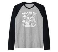 Divertente UFO Cospirazione Beam Me Up Alien Questo Posto Fa schifo Maglia con Maniche Raglan