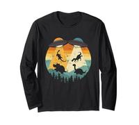 Divertente UFO Dinosaur Abduction Meme Alien Dino Sci-Fi Humor Maglia a Manica