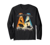 Divertente UFO Dinosaur Abduction Meme Alien Sci Fi Umorismo Maglia a Manica