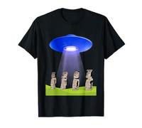 Divertente UFO Isola di Pasqua mistero Moai statue volante disco volante Maglietta