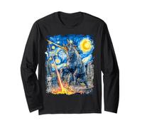 Divertente Unicorno Kaiju Monster Starry Night Van Gogh Dipinto Maglia a Manica