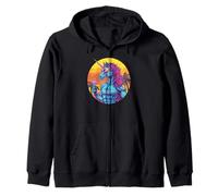Divertente unicorno muscolare con cocktail retrò tramonto 80 Vibes Felpa con Cappuccio