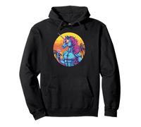 Divertente unicorno muscolare con cocktail retrò tramonto 80 Vibes Felpa con Cappuccio