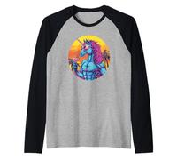 Divertente unicorno muscolare con cocktail retrò tramonto 80 Vibes Maglia con Maniche Raglan