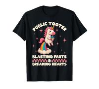 Divertente unicorno Public Tooter Blasting Farts & Breaking Hearts Maglietta