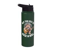 Divertente uomo delle caverne che suona scherzi sull'età della chitarra per uomini padri papà Stainless Steel Insulated Water Bottle