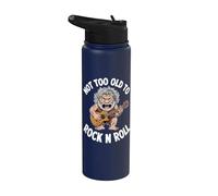 Divertente uomo delle caverne che suona scherzi sull'età della chitarra per uomini padri papà Stainless Steel Insulated Water Bottle