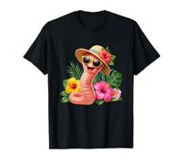 Divertente, Verme, Tropicale, con, Occhiali da Sole, e, Fiori Maglietta