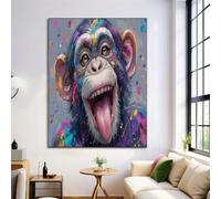 Divertente Vernice Animale Art Poster e Stampe, Lingua Fuori Scimmia su Tela Immagini di Arte della Parete Decorazione Murale per Camera da Letto e Soggiorno, 40x50cm Senza Cornice