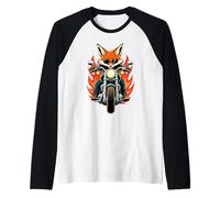 Divertente Volpe in Sella a Una Motocicletta Design Fox Lovers Maglia con Maniche Raglan