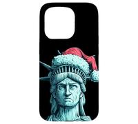 Divertente volto della libertà con cappello di Babbo Natale per gli amanti delle statue Custodia per iPhone 15 Pro