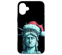 Divertente volto della libertà con cappello di Babbo Natale per gli amanti delle statue Custodia per iPhone 16 Plus