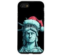 Divertente volto della libertà con cappello di Babbo Natale per gli amanti delle statue Custodia per iPhone SE (2020) / 7/8