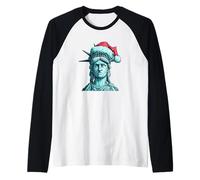 Divertente Volto della libertà con Cappello di Babbo Natale per Gli Amanti delle Statue Maglia con Maniche Raglan