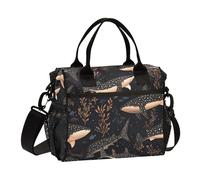 Divertente Whale Shark Rose Black Lunch Box Cooler Bag con Tracolla con Portabottiglie Grande Lunch Tote per Cucina Bolsa almuerzo para Mujer