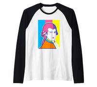 Divertente Wolfgang Mozart Ritratto Pop Art Style Maglia con Maniche Raglan