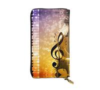 Divertente Yoga Frog Pelle Lungo Handheld Portafoglio Donna Portafoglio Per Carta di Credito Contanti Coin Storage, Note musicali per violino pianoforte, Taglia unica