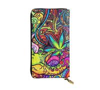 Divertente Yoga Frog Pelle Lungo Handheld Portafoglio Donna Portafoglio Per Carta di Credito Contanti Coin Storage, Multicolor foglia Weed Art, Taglia unica