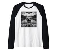 Divertente Yorkshire Terrier Selfie UFO Astronave Aliena Amante dei Cani Maglia con Maniche Raglan