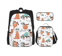 Divertente zaino musicale con bradipo carino con scatola per il pranzo Anime zaino scuola borsa Bookbag zaino set per tre, Nero , Taglia unica, Set di zaini per la scuola