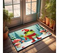 Divertente zerbino con rana nel paese delle meraviglie invernale con carote, tappeto per esterni e esterni, decorazione autunnale (50 x 80 cm)