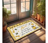 Divertente zerbino decorativo da bar con api e rifugio miele: Benvenuto al nostro alveare! Zerbino per esterni decorazione autunnale grande zerbino per ingresso esterno (40 x 60 cm)