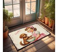 Divertente zerbino decorativo da bar con scritta "Sweet Moments: A Girl And Her Puppy Godendo i biscotti insieme", per esterni e autunno, grande zerbino per ingresso esterno (50 x 80 cm)