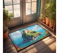 Divertente zerbino decorativo per la casa, motivo: castello delle fiabe su un'isola pittoresca, tappeto da cucina stile fattoria (50 x 80 cm)