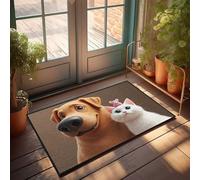 Divertente zerbino decorativo per la stanza con adorabili amici: un cane, un gatto e un topo insieme, zerbino per esterni autunnale (40 x 60 cm)