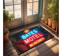 Divertente zerbino decorativo per la stanza con Bates Motel al neon che si illumina contro il cielo notturno tropicale, zerbino per interni ed esterni (50 x 80 cm)