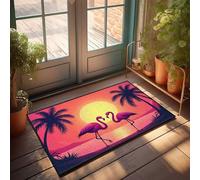 Divertente zerbino decorativo per la stanza con serenata al tramonto: fenicotteri innamorati, zerbino per esterni (50 x 80 cm)
