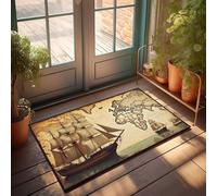 Divertente zerbino decorativo vintage con mappe a vela: navigare negli oceani del mondo zerbino per esterni decorazione autunnale grande zerbino per ingresso esterno (50 x 80 cm)