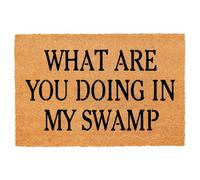 Divertente zerbino di benvenuto in fibra di cocco, resistente, con portico anteriore, patio, ingresso in noce di cocco naturale, idea regalo, 60 x 40 cm (What Are You Doing In My Swamp)