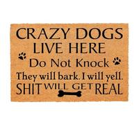 Divertente zerbino di benvenuto in fibra di cocco, resistente, con portico anteriore, patio, ingresso in noce di cocco naturale, idea regalo, 60 x 40 cm (Crazy Dogs Live Here Do Not Knock)