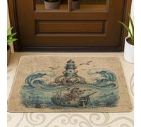 Divertente zerbino nero con zebra, motivo pirata nautico, per esterni e interni, 73 x 43 cm, zerbino antiscivolo per esterni, piccolo faro con stampa di un faro per patio, garage, scarpe fuori porta