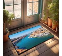 Divertente zerbino per ingresso esterno, con edifici colorati linea un fiume sereno con barche ancorate lungo le sue sponde zerbino Cool Rugs Home Sweet Home (50 x 80 cm)