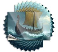 Divertenti adesivi per auto con nave vichinga che naviga attraverso i mari in tempesta. Adesivi 10 pezzi con cartello decorativo per paraurti (8 x 12 cm)