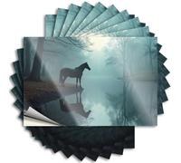 Divertenti adesivi per auto con sagoma di un cavallo di un lago nebbioso. Adesivi 10 pezzi con cartello decorativo per paraurti (8 x 12 cm)