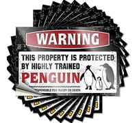 Divertenti adesivi per auto con scritta "Warning This Property is Protected by A Highly Trained Penguin", 10 pezzi, adesivi divertenti per auto (6 x 9 cm)