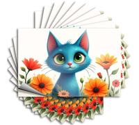 Divertenti adesivi per auto Un gatto blu circondato da fiori arancioni. Adesivi 10 pezzi Man Cave Sign Decor Bumper Sticker (12 x 18 cm)