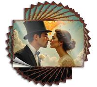 Divertenti adesivi per paraurti momento romantico: un uomo con cappello a cilindro e una donna in abito condividi un bacio, 10 adesivi per paraurti per la tua auto (6 x 9 cm)