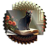 Divertenti adesivi per paraurti per adulti Un gatto nero si siede su un libro aperto, circondato da fiori vivaci. Adesivi 10 adesivi per camion adesivi per auto divertenti (12 x 18 cm)