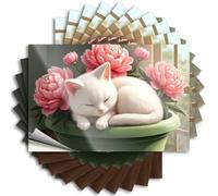 Divertenti adesivi per paraurti Un gatto bianco che dorme tra i fiori rosa in un vaso verde. Adesivi 10 pezzi adesivi per cassetta degli attrezzi e decalcomanie amore adesivi (12 x 18 cm)